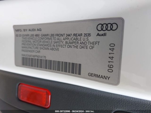 WAUEAAF48PN014175 Audi A4 Premium Plus 45 Tfsi S Line Quattro S Tronic