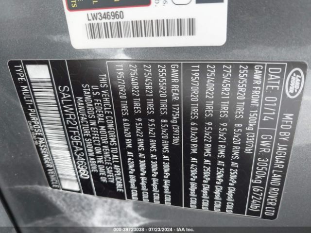 SALWR2TF9EA346960 Land Rover Range Rover Sport 5.0l V8 Supercharged