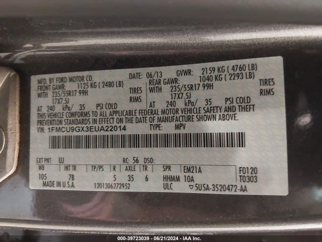 Ford ESCAPE SE 2014 1FMCU9GX3EUA22014 Image 9