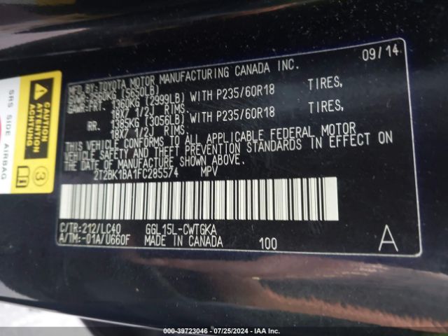 2T2BK1BA1FC285574 Lexus RX 350