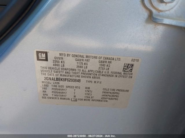 2GNALBEK8F6293848 Chevrolet EQUINOX 1LT
