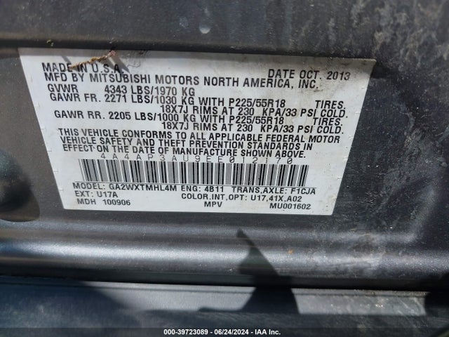 4A4AP3AU9EE012170 Mitsubishi Outlander Sport Es