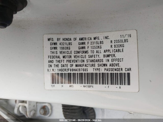 Honda Accord Ex-l 2017 1HGCR2F89HA097685 Image 9