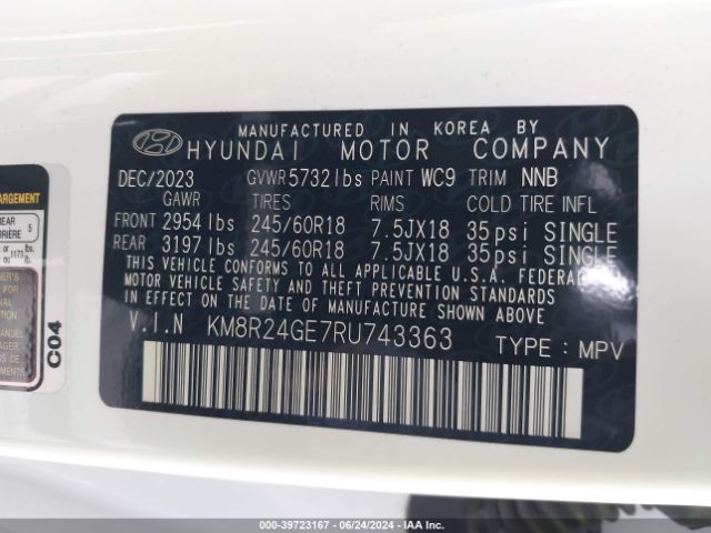 KM8R24GE7RU743363 Hyundai Palisade Sel