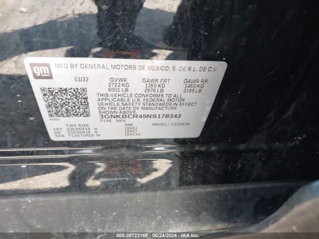 3GNKBCR45NS178343 Chevrolet Blazer Fwd 2lt