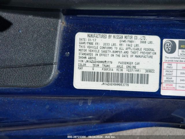 JN1AZ4EH9HM953779 Nissan 370Z