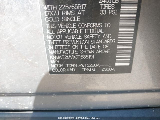 KNMAT2MVXJP585191 Nissan ROGUE S