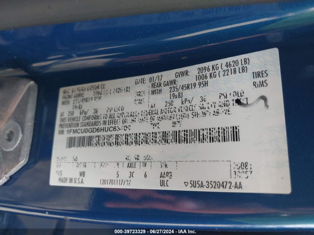 Ford ESCAPE SE 2017 1FMCU0GD6HUC63409 Image 9