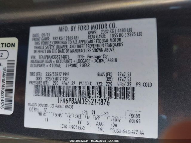 1FA6P8AM3G5214876 Ford Mustang V6