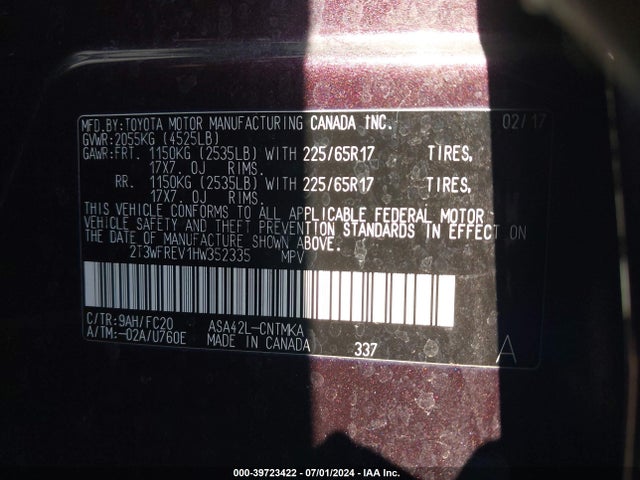 Toyota Rav4 Xle 2017 2T3WFREV1HW352335 Image 9