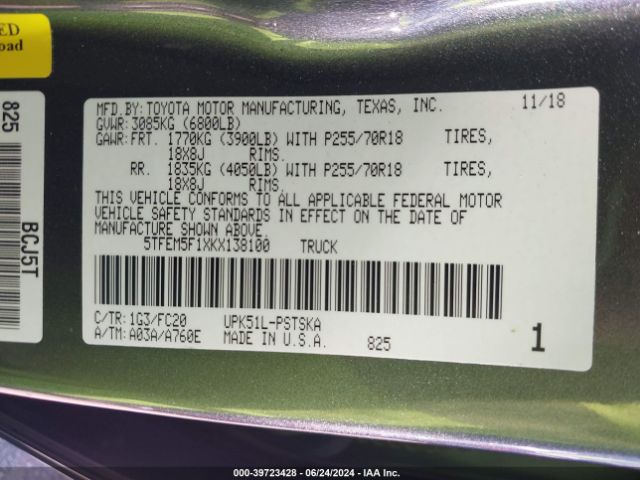 5TFEM5F1XKX138100 Toyota Tundra Sr5 4.6l V8