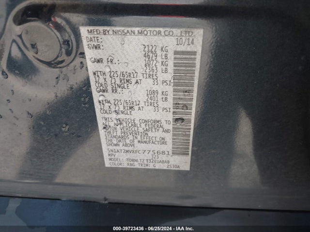 Nissan ROGUE SV 2015 5N1AT2MVXFC775681 Image 9
