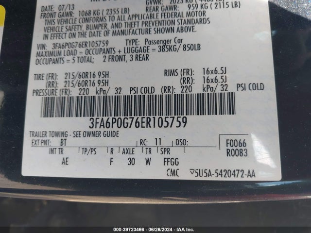 Ford FUSION S 2014 3FA6P0G76ER105759 Image 9