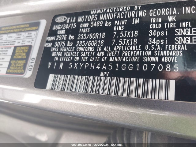 KIA Sorento 3.3l Ex 2016 5XYPH4A51GG107085 Image 9