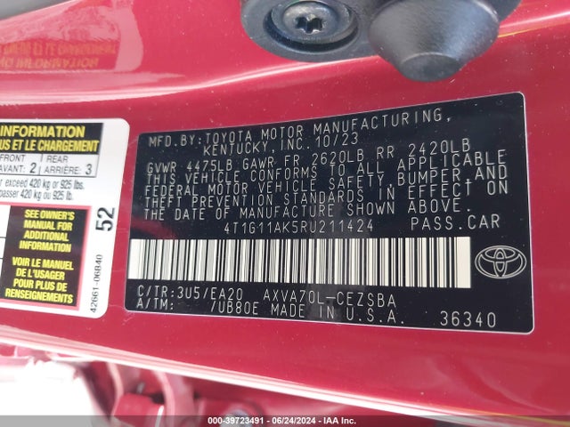 Toyota CAMRY SE 2024 4T1G11AK5RU211424 Image 9
