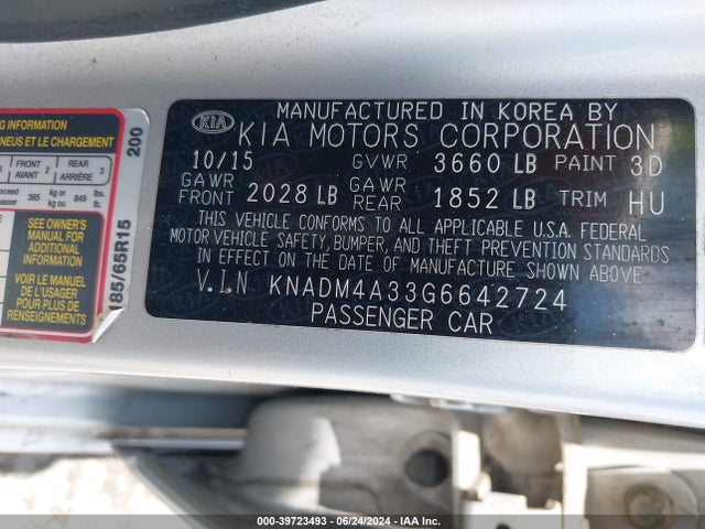 KNADM4A33G6642724 KIA RIO LX