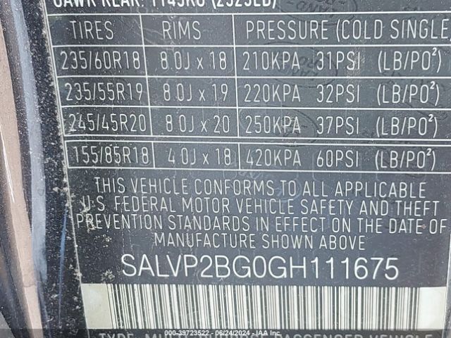 SALVP2BG0GH111675 Land Rover Range Rover Evoque Se/se Premium