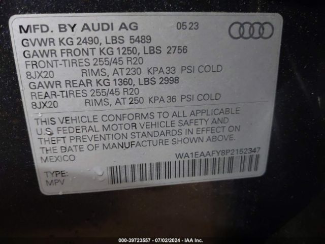 2023 AUDI Q5 WA1EAAFY8P2152347 Photo 8