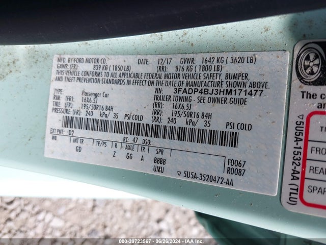 Ford FIESTA SE 2017 3FADP4BJ3HM171477 Image 9