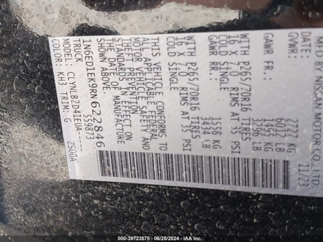 1N6ED1EK9RN622846 Nissan Frontier Sv 4x4