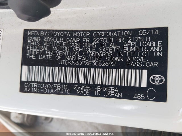 Toyota PRIUS PLUG-IN 2014 JTDKN3DPXE3062692 Image 9
