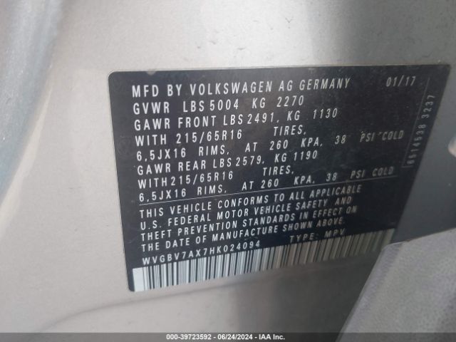 WVGBV7AX7HK024094 Volkswagen Tiguan 2.0t/2.0t S