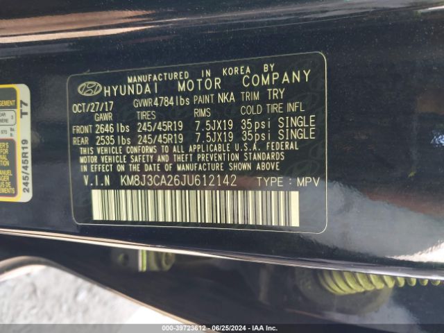KM8J3CA26JU612142 Hyundai Tucson Limited