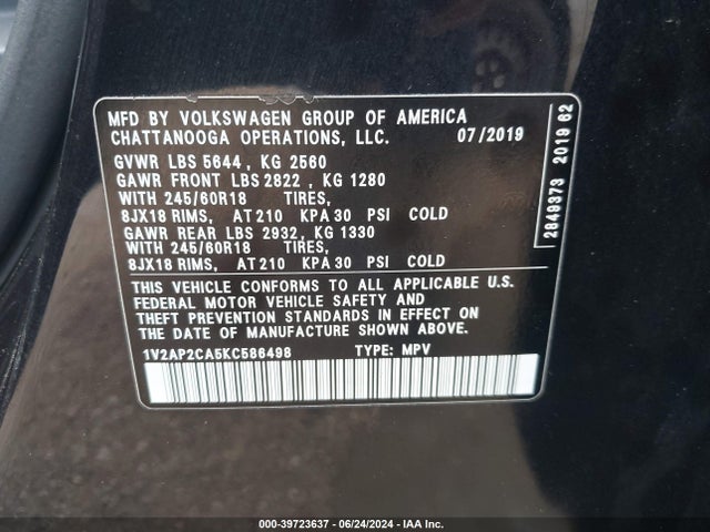 1V2AP2CA5KC586498 Volkswagen Atlas 2.0t S
