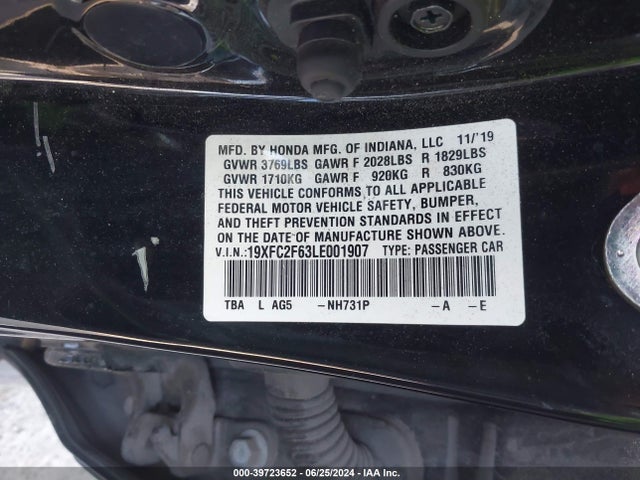 Honda Civic Lx 2020 19XFC2F63LE001907 Image 9