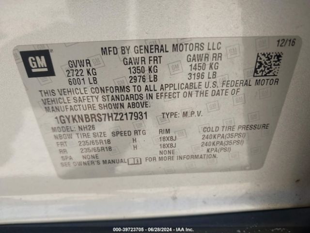 1GYKNBRS7HZ217931 Cadillac XT5 LUXURY