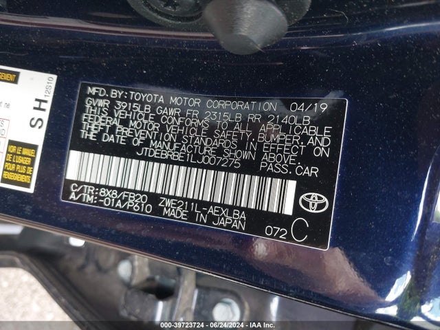 Toyota Corolla Hybrid Le 2020 JTDEBRBE1LJ007275 Image 9
