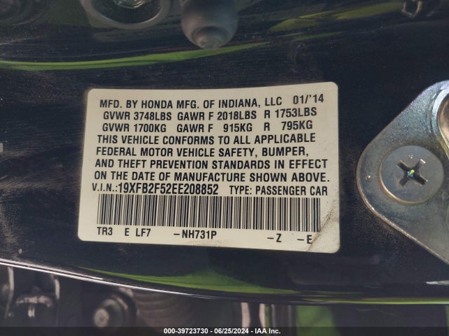 Honda Civic Lx 2014 19XFB2F52EE208852 Image 9