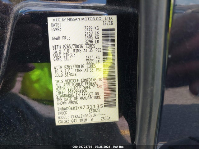Nissan Frontier Sv 2019 1N6AD0ER1KN731135 Image 9
