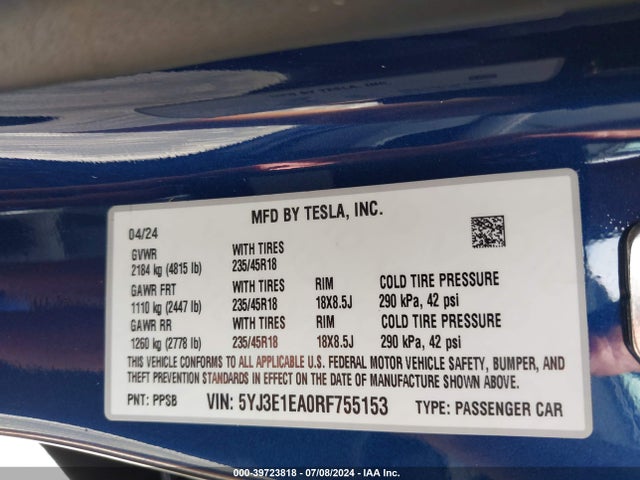 2024 TESLA MODEL 3 5YJ3E1EA0RF755153 Photo 8