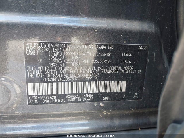 Toyota Rav4 Xle Premium 2020 2T3C1RFV4LC067817 Image 9