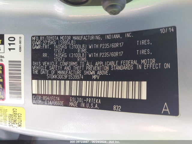 Toyota Sienna Le 8 Passenger 2015 5TDKK3DC9FS539974 Image 9