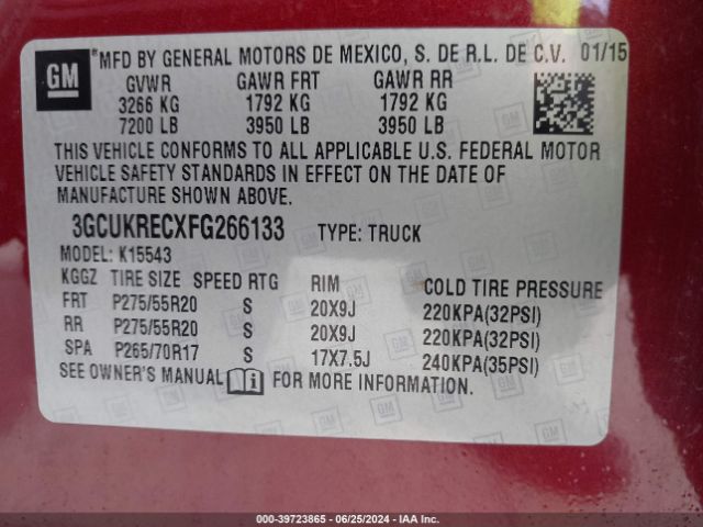 3GCUKRECXFG266133 Chevrolet Silverado 1500 1lt