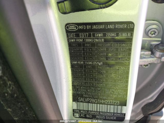 SALVP2BG1HH233723 Land Rover Range Rover Evoque Se/se Premium