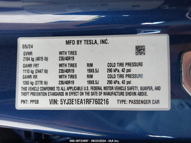 2024 TESLA MODEL 3 5YJ3E1EA1RF760216 Photo 8