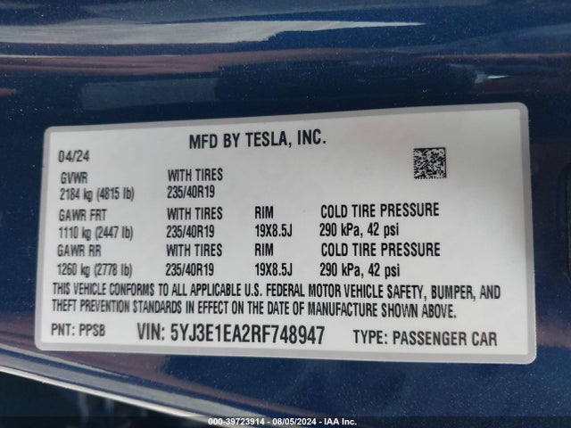 2024 TESLA MODEL 3 5YJ3E1EA2RF748947 Photo 8