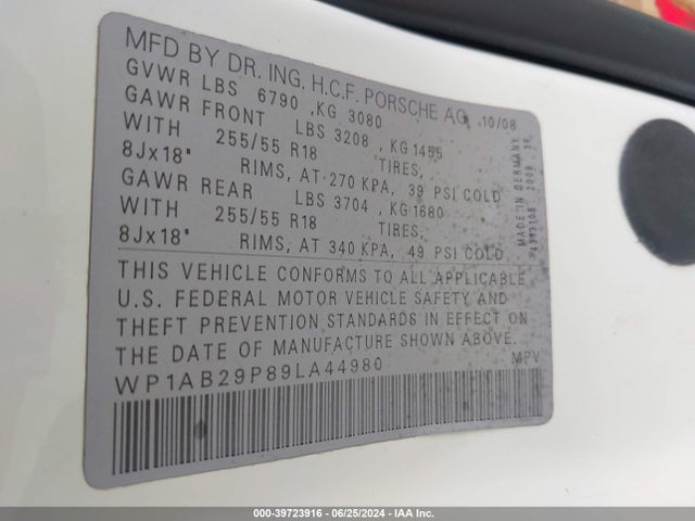 2009 PORSCHE CAYENNE WP1AB29P89LA44980 Photo 8