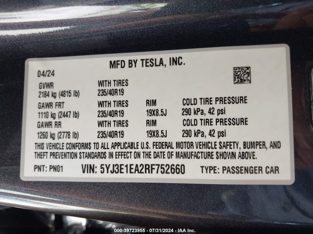 2024 TESLA MODEL 3 5YJ3E1EA2RF752660 Photo 8