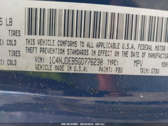 1C4NJDEB5GD776230 Jeep Compass Latitude