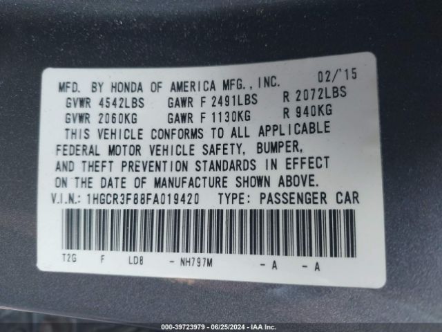 1HGCR3F88FA019420 Honda Accord Ex-l V-6