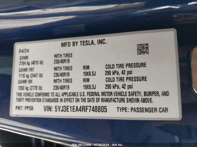 2024 TESLA MODEL 3 5YJ3E1EA4RF748805 Photo 8