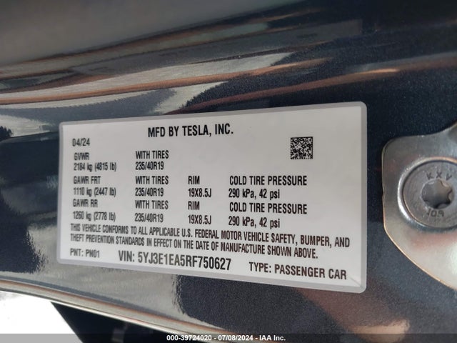 2024 TESLA MODEL 3 5YJ3E1EA5RF750627 Photo 8