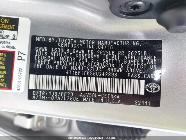 Toyota CAMRY SE 2016 4T1BF1FK5GU242898 Image 9