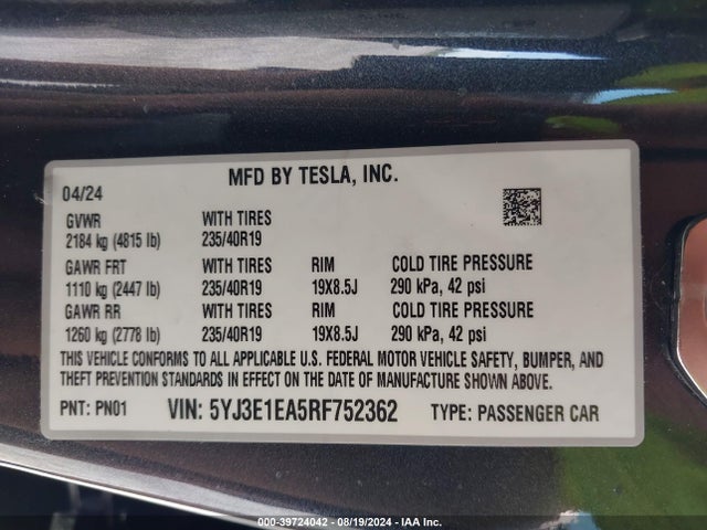 2024 TESLA MODEL 3 5YJ3E1EA5RF752362 Photo 8