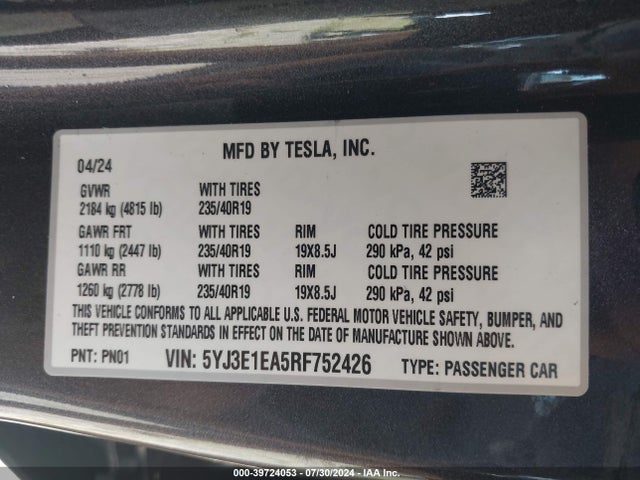 2024 TESLA MODEL 3 5YJ3E1EA5RF752426 Photo 8