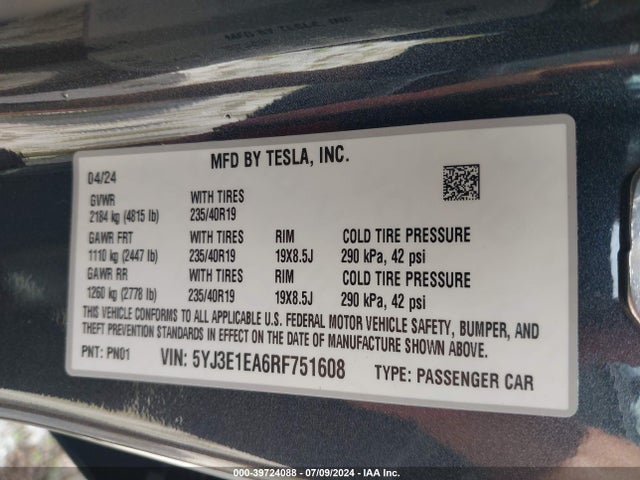 2024 TESLA MODEL 3 5YJ3E1EA6RF751608 Photo 8